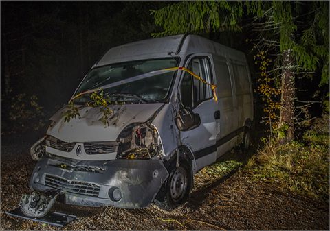 Skåpbil kolliderade med träd